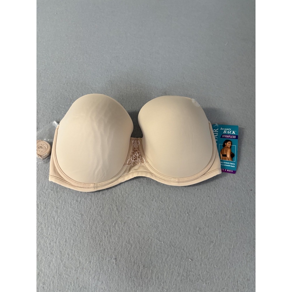 Vanity Fair Strapless Bra Womens 36DD Beige Beauty Back 74380 Lace Convertible
